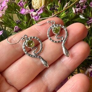 Snake Natural Peridot Rough Sterling Silver Earrings